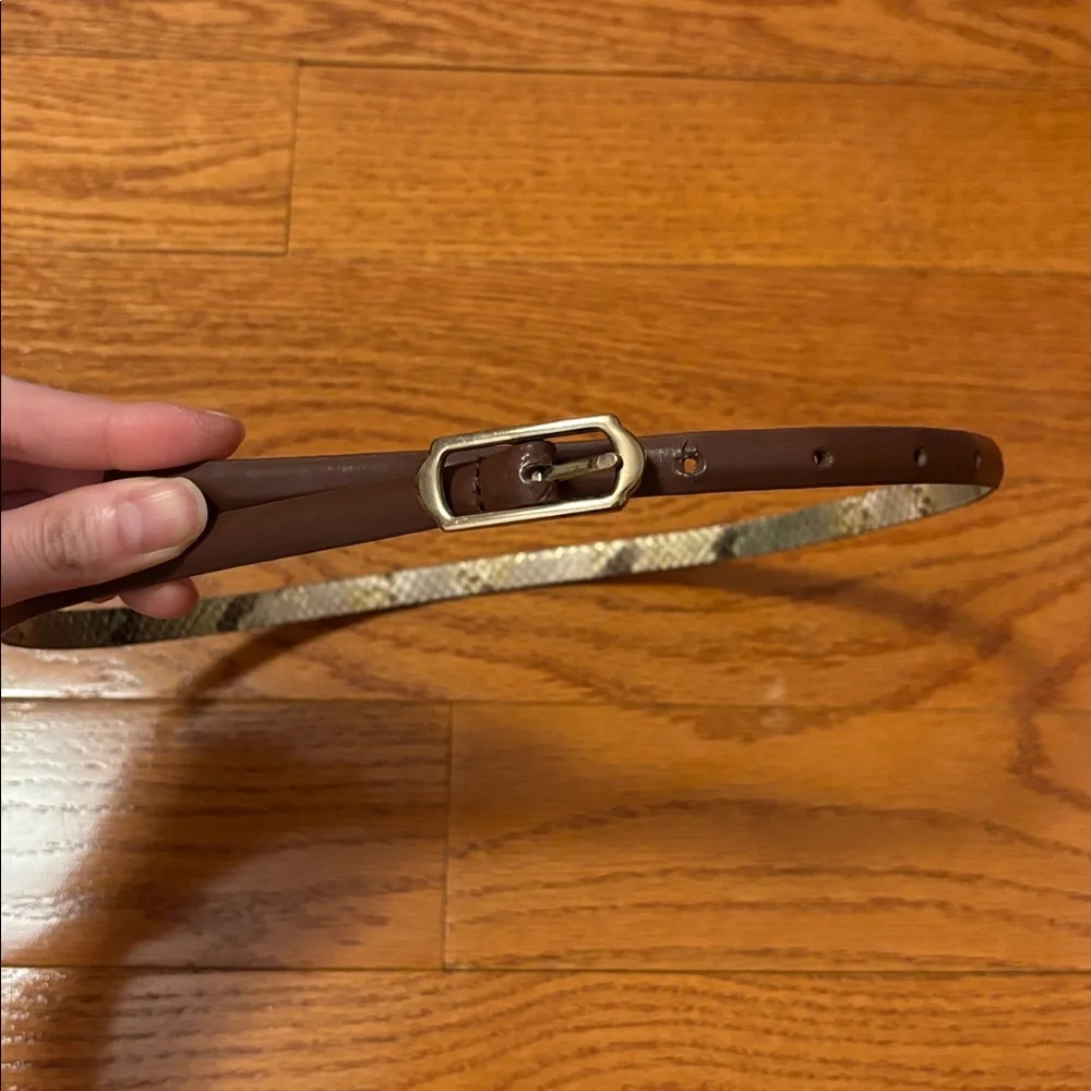 Ann Taylor Reversible Snake Print Belt Small Brown Waist Skinny Thin Tan Silver